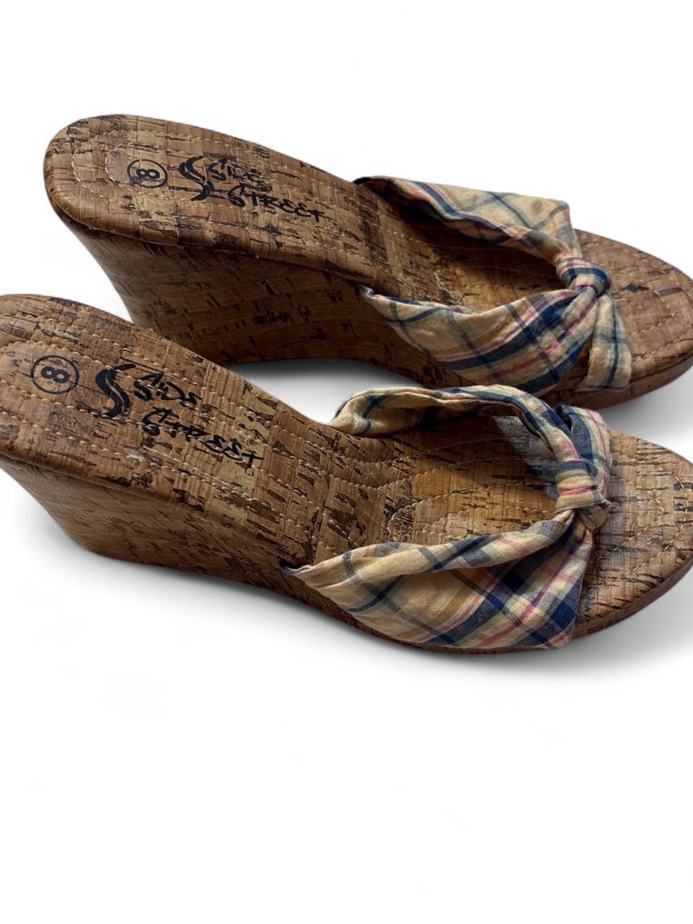 y2k Plaid Cork Wedge Sandals